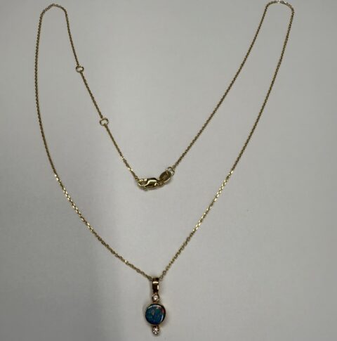 18k Yellow Gold Bezel Set Genuine .38 Cttw Opal & .02 Cttw Diamond Pendant