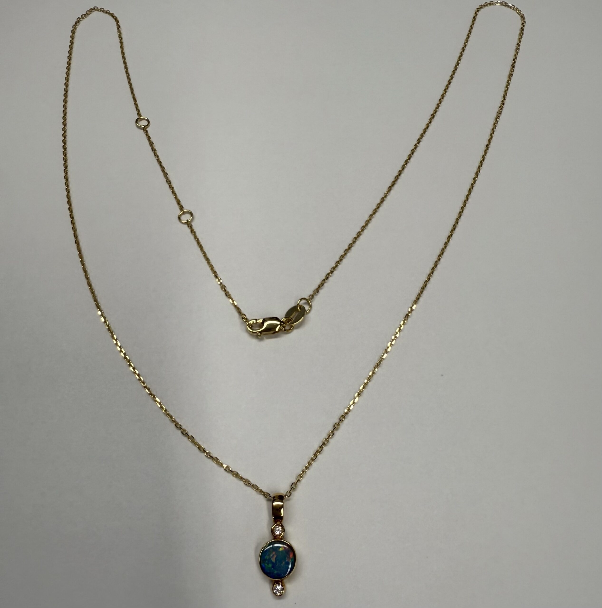 18k Yellow Gold Bezel Set Genuine .38 Cttw Opal & .02 Cttw Diamond Pendant