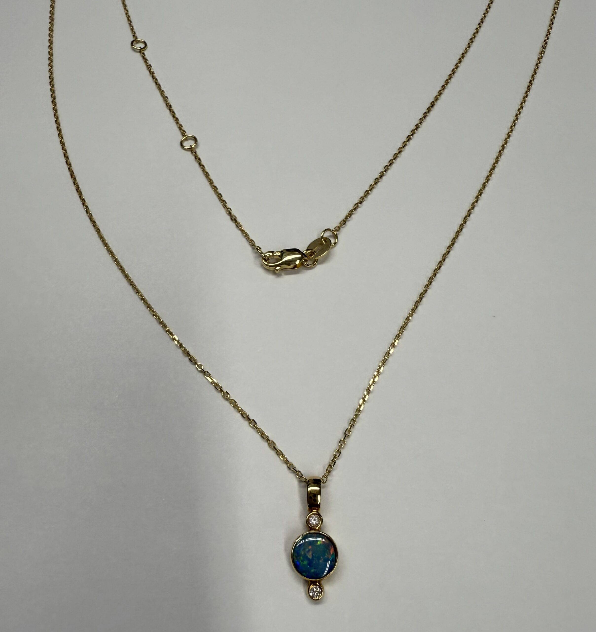 18k Yellow Gold Bezel Set Genuine .38 Cttw Opal & .02 Cttw Diamond Pendant - Image 5