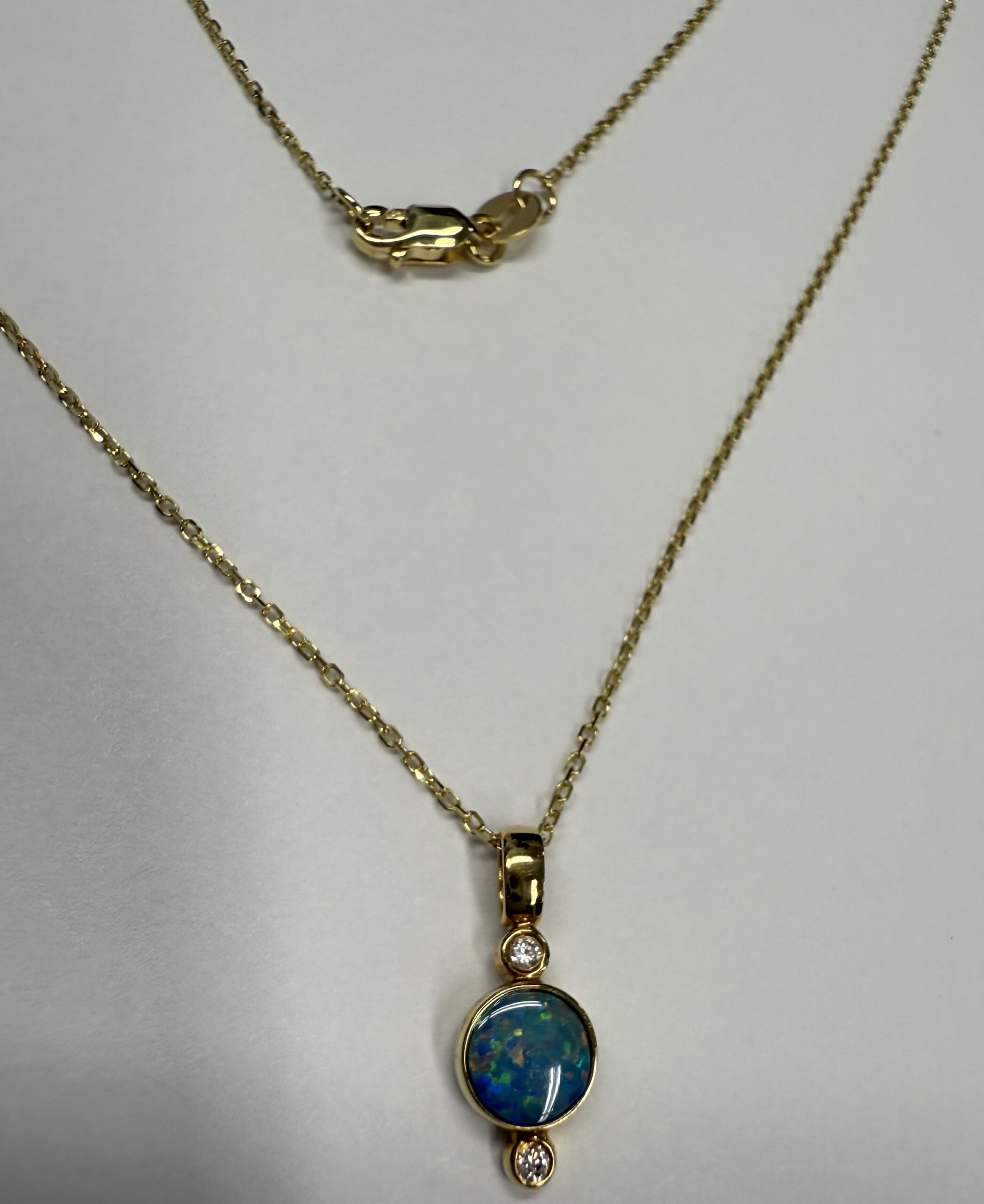 18k Yellow Gold Bezel Set Genuine .38 Cttw Opal & .02 Cttw Diamond Pendant - Image 6