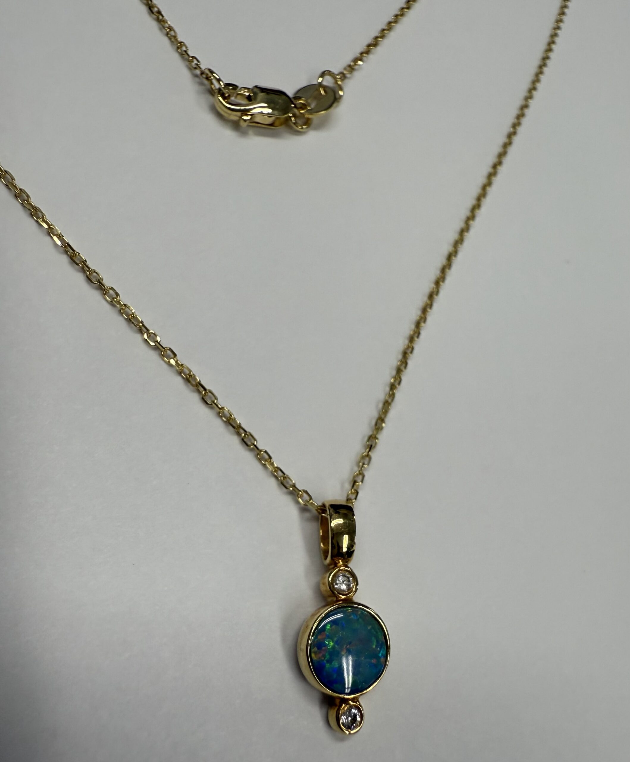 18k Yellow Gold Bezel Set Genuine .38 Cttw Opal & .02 Cttw Diamond Pendant - Image 7