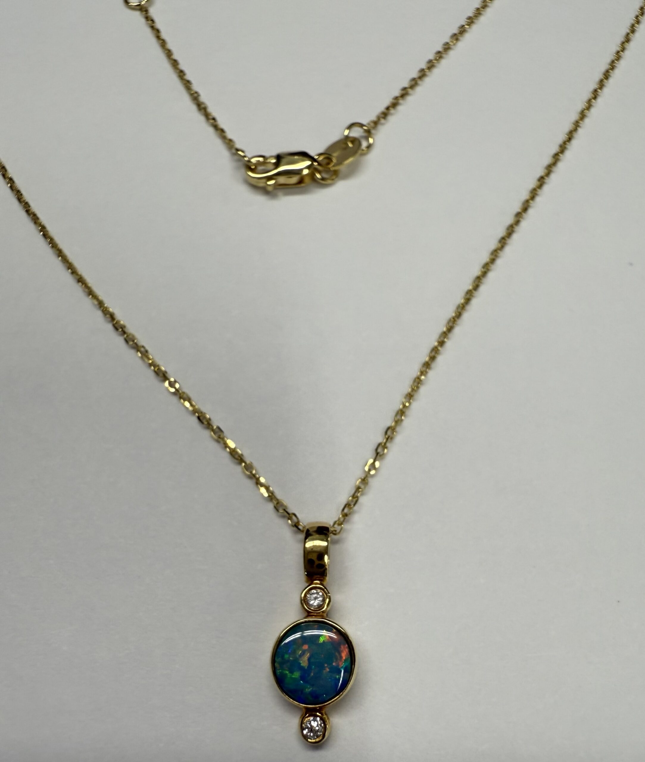 18k Yellow Gold Bezel Set Genuine .38 Cttw Opal & .02 Cttw Diamond Pendant - Image 8