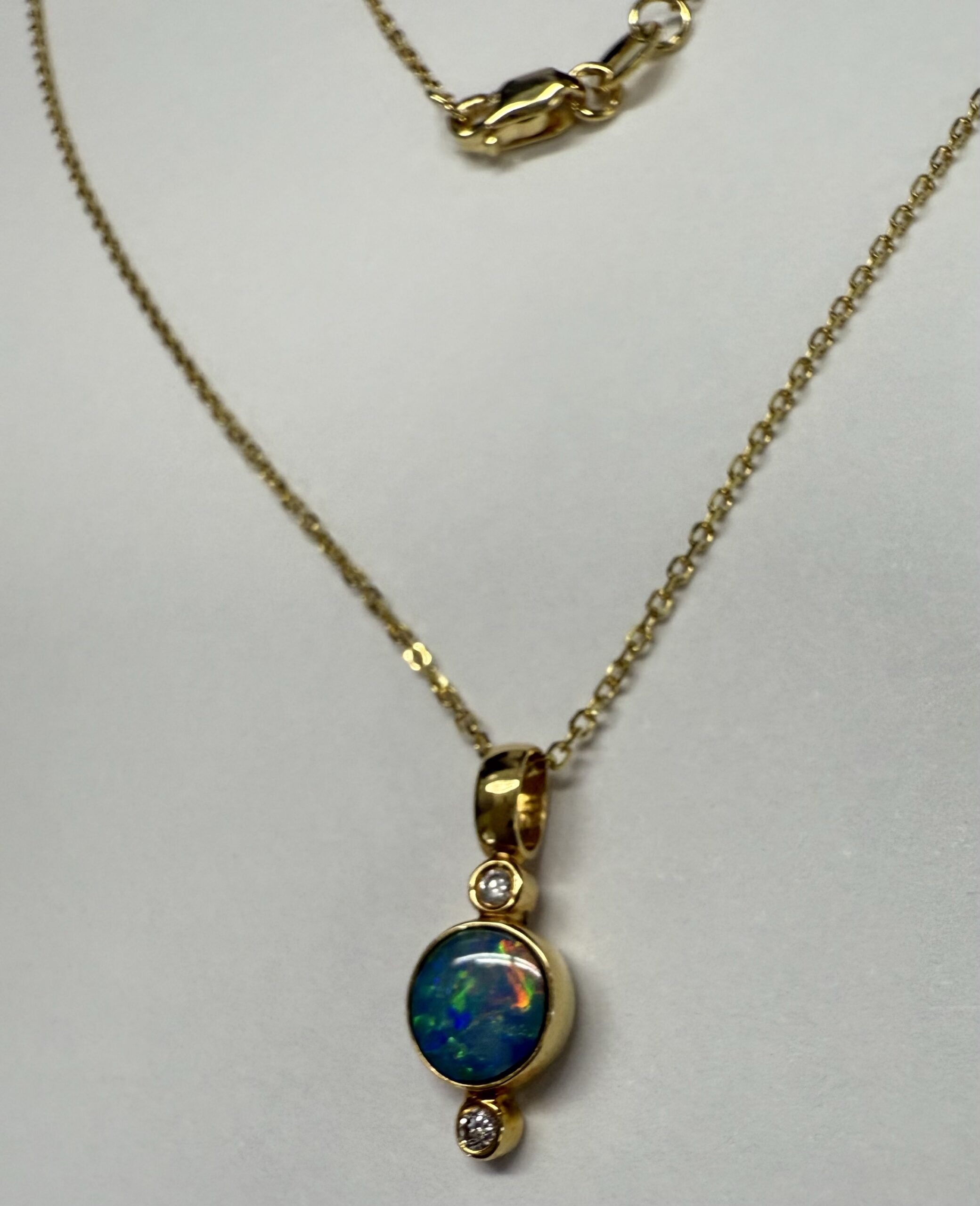 18k Yellow Gold Bezel Set Genuine .38 Cttw Opal & .02 Cttw Diamond Pendant - Image 10