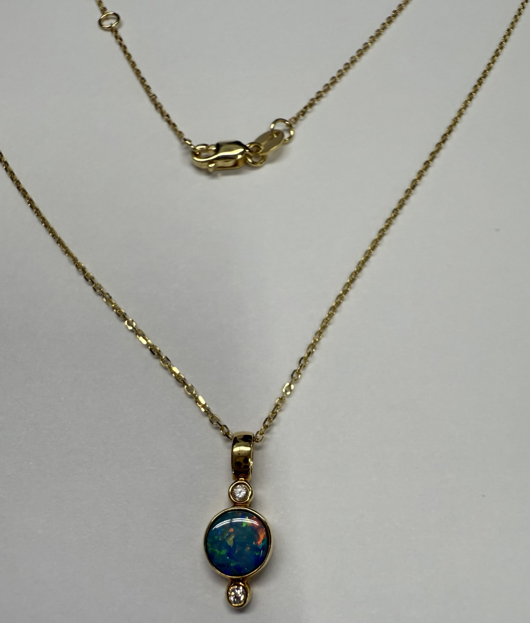 18k Yellow Gold Bezel Set Genuine .38 Cttw Opal & .02 Cttw Diamond Pendant - Image 11