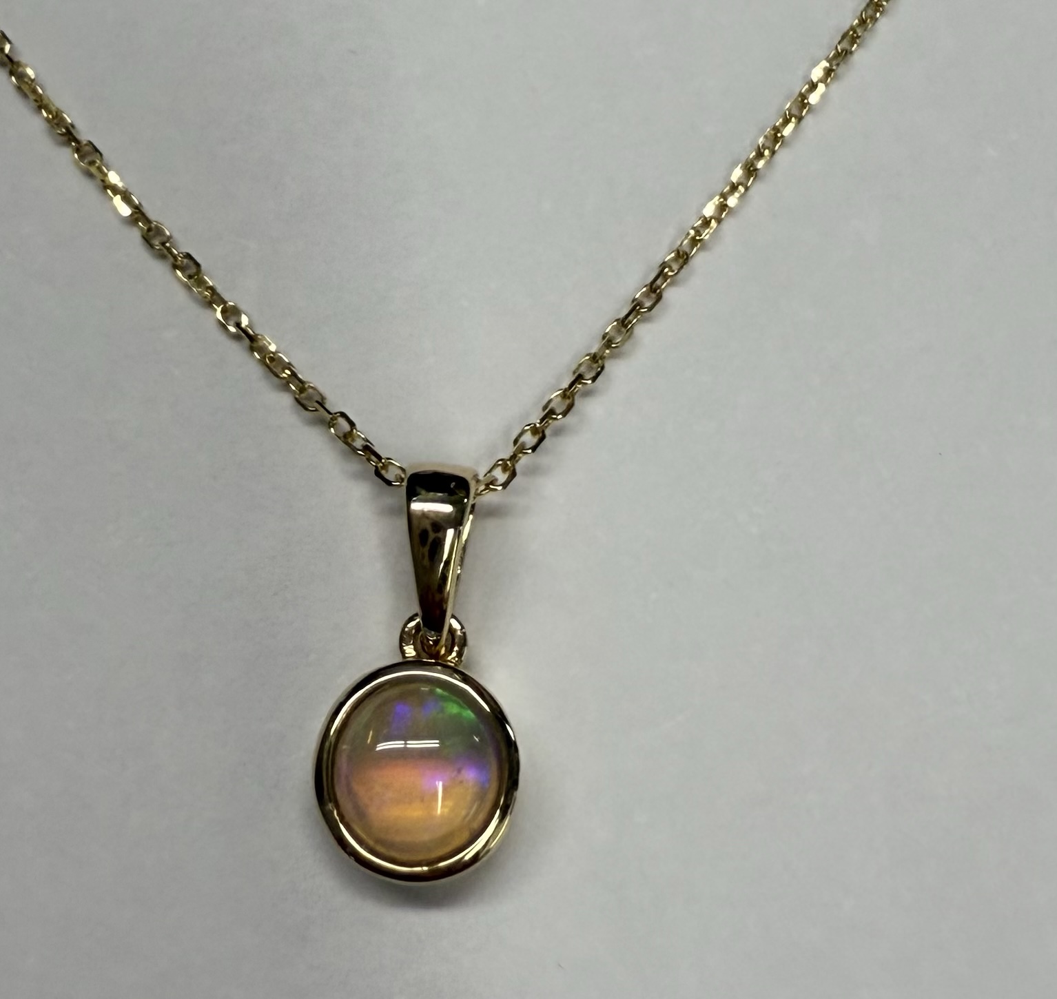 14k Yellow Gold Genuine .27 Cttw Opal Bezel Set Pendant - Image 12