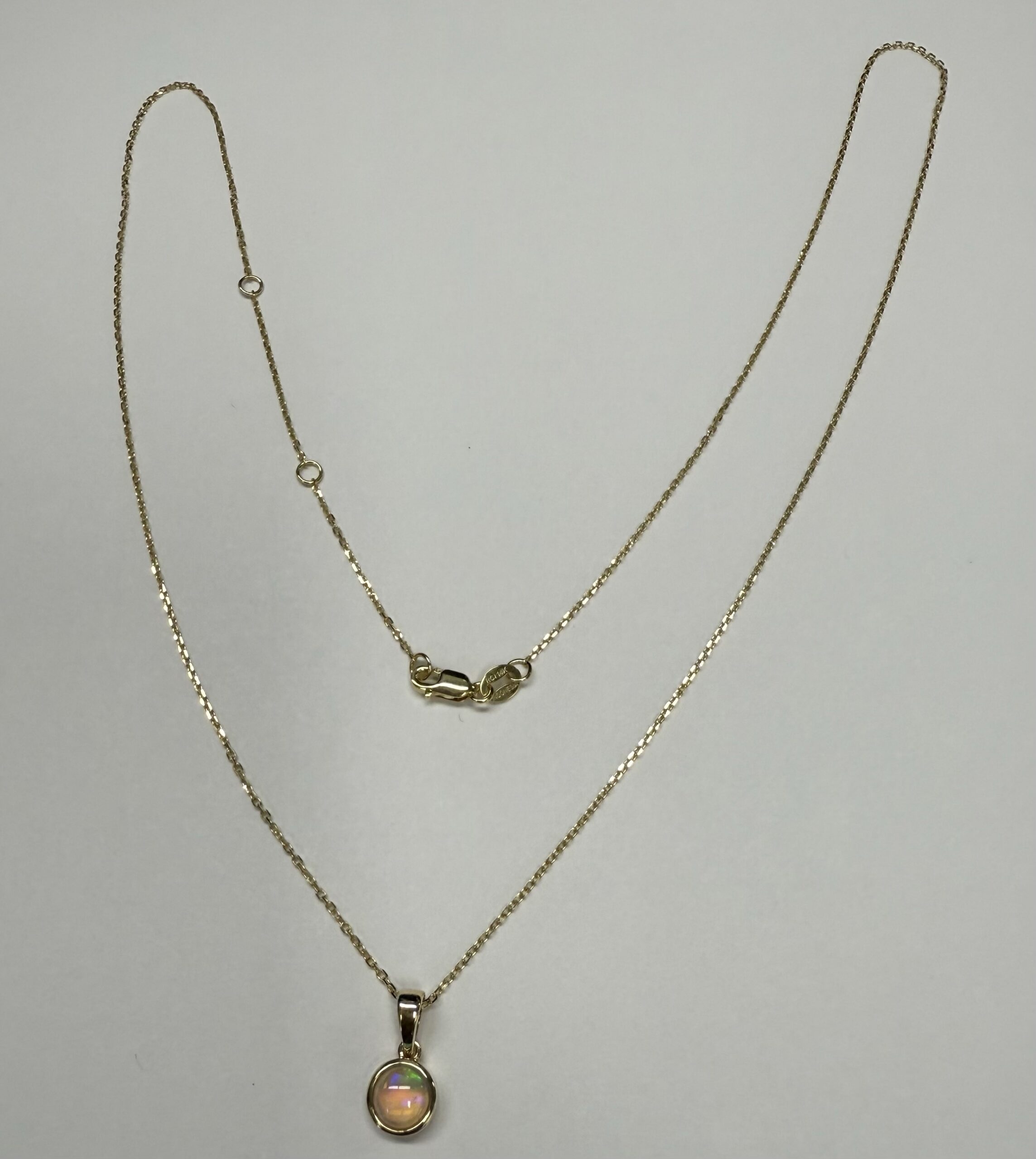 14k Yellow Gold Genuine .27 Cttw Opal Bezel Set Pendant - Image 2